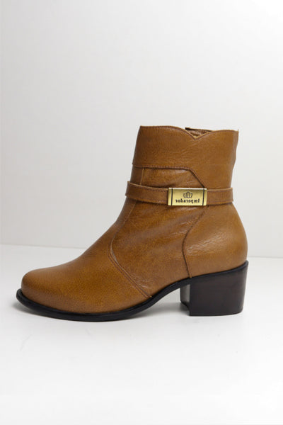 Bota Feminina Realeza Caramelo em Couro - BT52